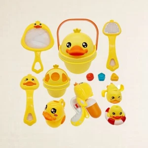 12pc Toddlers Duck Bath Time Set - Water Pistol Storage Bucket Jug Shapes Net - Picture 1 of 9