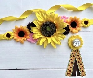 Faja de maternidad amarillo/rosa girasol y ramillete de papá - Imagen 1 de 2