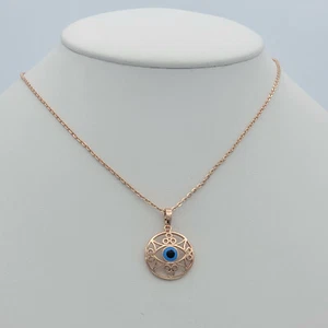 Rosévergoldete blau böser Blick Kristall Anhänger Halskette. Amulett. Laminiertes Gold - Bild 1 von 5