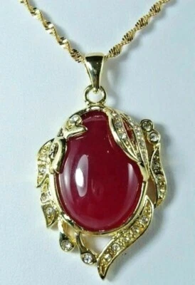 Fashion Big 30x40mm Natural Red Ruby Gem Oval Pendant Chain Necklace 18'' AAA - Image 1 of 4