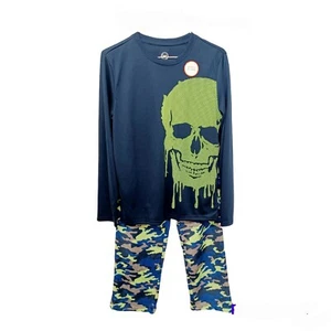 Wonder Nation Pajama Set 18 Boys Shirt Jersey & Fleece CAMO Pants Skull Glows - Picture 1 of 4