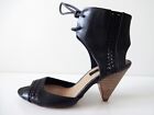 ASOS BLACK WOVEN LEATHER LACE UP ANKLE PEEP TOE SANDALS CONE HEEL SZ 4.5 BNWOB