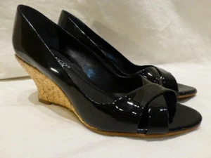 Franco Sarto Damen-Keilabsatz schwarz Lackleder zehenfrei Korbgeflecht 6,5 M - Bild 1 von 12