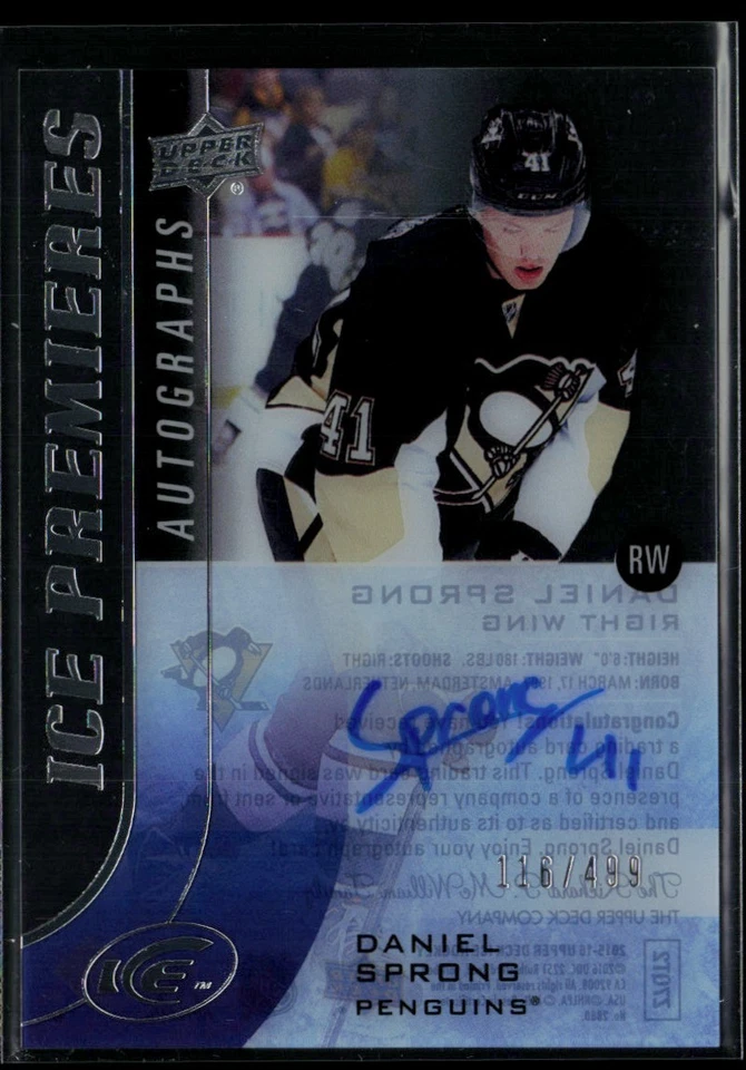 2015-16 Upper Deck Ice Ice Premieres Autograph #IPA-DS Daniel Sprong RC 116/499 - Image 1 of 2