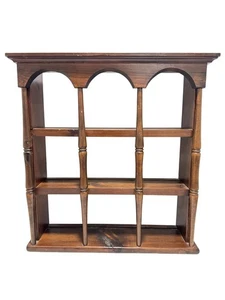Vtg Solid Wood Wall Display 3 Tier 9 Windows Hanging Curio Teacup Shelf 20" Tall - Picture 1 of 9