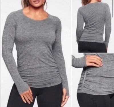 Blusa Athleta Speedlight cinza urze longa slv tamanho grande nova com etiquetas apertos de bainha franzida - Imagem 1 de 4