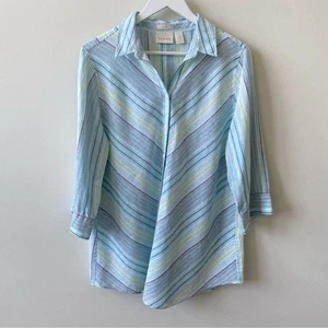 Chico's bügelfrei 100 % Leinen Chevron gestreift blau Damen Top Größe 2 (US Large) - Bild 1 von 8