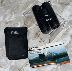 Vivitar Travel Black Binoculars 8 x 21 View Carry Case Storage Pouch Neck Strap - Picture 1 of 15