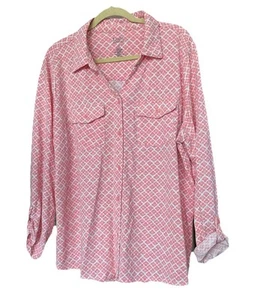 Camisa Croft & Barrow Mujer Estampado Manga Larga Botón Rosa Talla Grande 2X Cuello - Imagen 1 de 7
