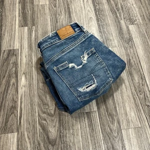 "NEU" AMERICAN EAGLE Mom Damenjeans mit Bündchensaum hoher Bund blau Denim Größe 4R - Bild 1 von 12