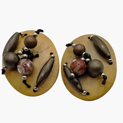 Pendientes de cuero artesanales rústicos con cuentas grandes declaración boho occidental poste perforado Foto 1 de 4