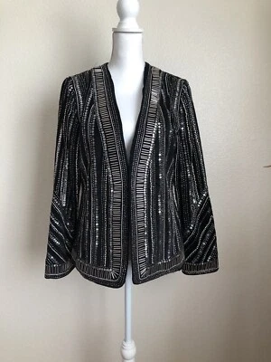 Boston Proper 晚餐夹克天鹅绒西装外套亮片水晶星星镶嵌 — 第 1/4 张图片