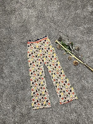 Pantalones Palozzo Vintage Años 70 Fondo Campana Estampado Multi Geométrico Hechos a Mano Niños Talla 8 Foto 1 de 4