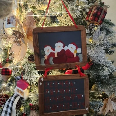 Vintage Handmade Santa Advent Calendar countdown Wood Hand Paint - Image 1 of 4