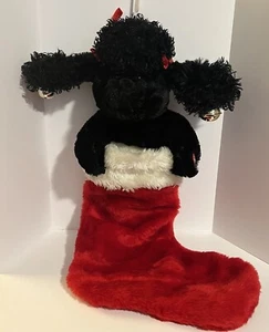 Dan Dee Black Poodle Dog Singing Christmas Stocking Ears Animated Musical Bells - Picture 1 of 8