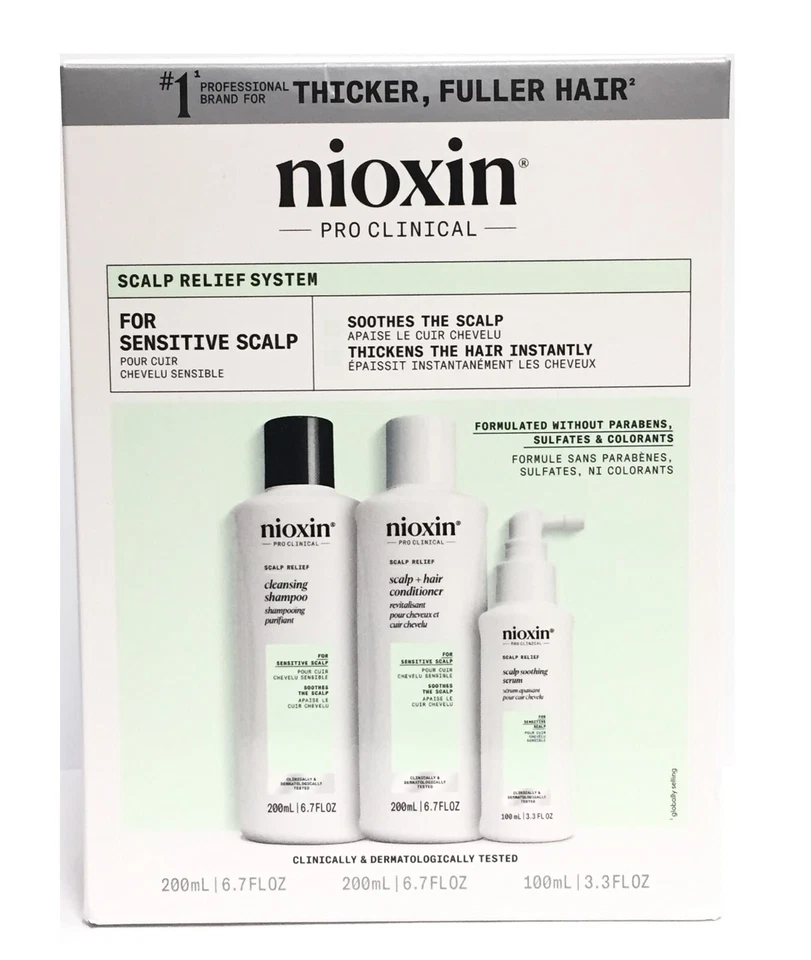 Nioxin Scalp Relief Trio Set For Sensitive (Shamp/Cond/Serum) 6.7 6.7 & 3.3 oz
