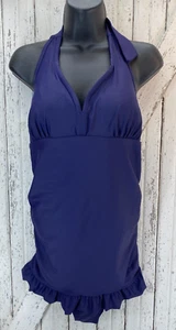 Jessica Simpson Solid Blue Ruched Maternity One Piece Swimsuit Dress Medium - Picture 1 of 7