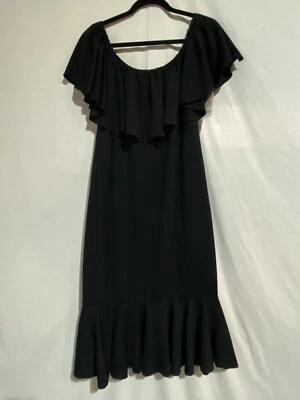 NUEVO Vestido Lularoe Cici Para Mujer GRANDE Negro Sólido Midi Elástico Volantes Escote Foto 1 de 2