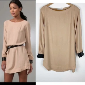 A.L.C. Blush Hardy Lamb Leather Trim Shift Dress Size 2 Nude Boat Neck - Picture 1 of 7