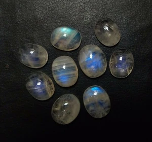 31.55 Ct Natural Blue Fire Rainbow Moonstone Oval Cabochon Lot Loose Gems 9 Pcs - Picture 1 of 6