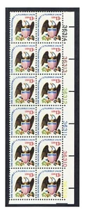 1975- U.S. AMERICANA 13c Eagle & Shield Plt#Blk of 12 Sc#1596 M/NH/OG^ - Picture 1 of 1