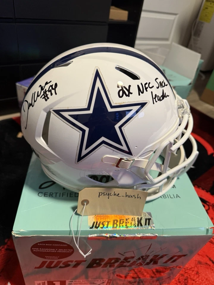 Casco antiguo auténtico de tamaño completo firmado por Demarcus Ware con Insc “2X NFC Sack Leader” Foto 1 de 4