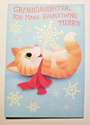 Tarjetas de felicitación de Navidad para nieta gatito y copos de nieve Hallamark + sobre Foto 1 de 3