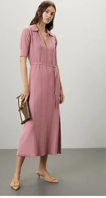 Vestido Adam Lippes Cuello Tejido Rosa Malva Cuello en V Pullover Manga Corta Talla S Foto 1 de 4