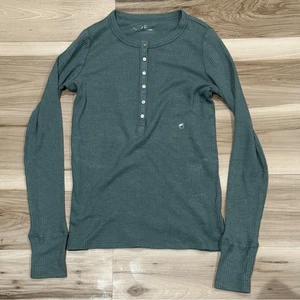 NUEVA Camisa Henley Aerie Verde Tejido Waffle Para Mujer Pequeña - Imagen 1 de 2