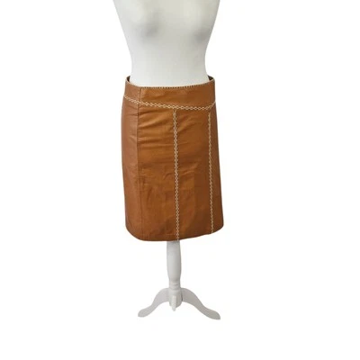 GAP Womens Leather Skirt UK 8 10 Boho Brown Stitch Trim Vintage Y2K 2000s  - Image 1 of 4