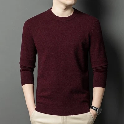 Thickened 100% Pure Wool, Pullover Sweater Men's, Crew Neck Thermal Wool Sweater - Image 1 of 4