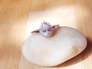 White Cubic Zirconia Pear Halo Ring Platinum plated 925 Sterling Silver Size K - Picture 1 of 5