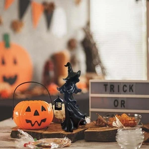 Barril Galleta Bruja Resina Negra Con Linterna LED Halloween Decoración Regalo - Imagen 1 de 13