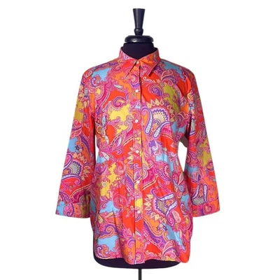 Camisa para mujer Chaps Ralph Lauren XL cachemira abotonada algodón manga 3/4 Foto 1 de 4