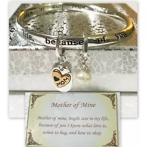 Mother's Day Bangle Mom Love Heart Charm Metal Daughter Son - Picture 1 of 4