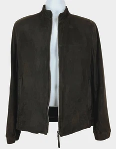 Theory Large L Dark Brown Suede Leather Jacket Coat Bomber Zip Runway Auth - Picture 1 of 8