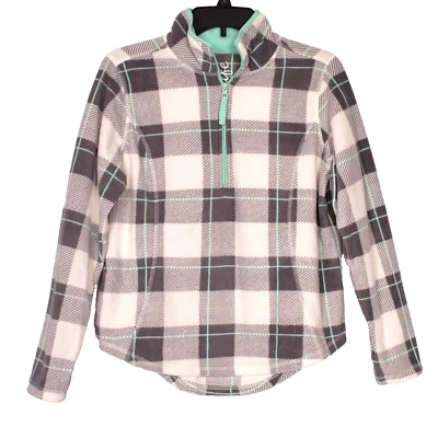Made for Life Fleece Pullover Grey White Aqua plaid Size Petite Small - Image 1 of 4