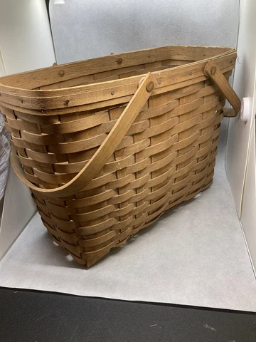 1986 Longaberger Magazine Basket 2 Swing Handles 11" x 9" x 15" Cover