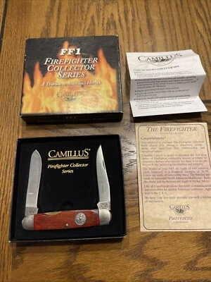 CUCHILLO BOMBERO CAMILLUS NUEVA YORK HECHO EN EE. UU. MADERA JUMBO RATA ALMIZCLE SERIE FF1 Foto 1 de 4