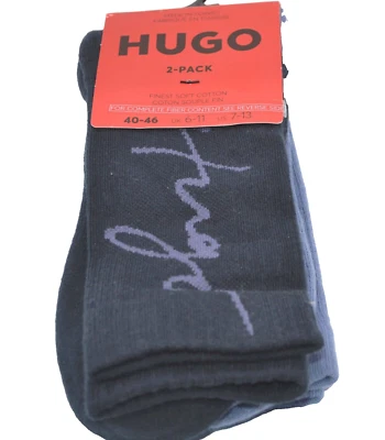 Hugo Hugo Boss 2 pack Men's Blue Logo Finest Cotton Socks  One Size 7-13 - Image 1 of 4