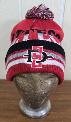 SDSU Aztecs Red Stitched Logo Knit Beanie Pom Hat Cap Captivating - Image 1 of 4