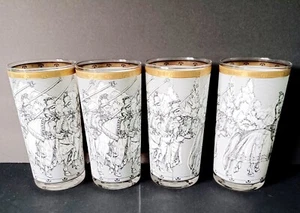 VTG Cera Glass Hi  Ball Tumblers Set of 4 Durer Knights MCM  Gold Trim - Picture 1 of 3