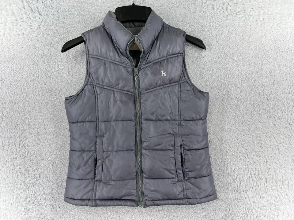 Antiguo Chaleco Azul Marino Niñas Grande Gris Puffer Cremallera Completa 100% Poliéster Forrado de Vellón Foto 1 de 4