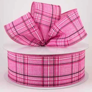 2.5" Cornelia Plaid Ribbon: Pink, Black & White 10 Yards - Picture 1 of 2