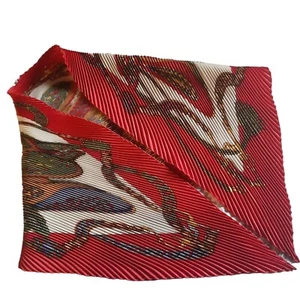 HERMÈS Festival Scarf Silk Twill Plissé Red Multi 90cm - Picture 1 of 12