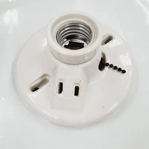 VTG PAULDING White Porcelain Pull Chain Light Socket Fixture Base W/ Outlet! - Picture 1 of 18