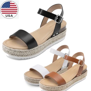 Women Ankle Strap Open Toe Platform Espadrille Wedge Sandals Dress Shoes - Picture 1 of 26