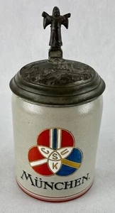 JARRA DE CERVEZA 1908 MÚNICH ESCANDINAVIA AMISTAD CLUB DDINAMARCA SUECIA NORUEGA - Imagen 1 de 10