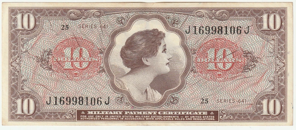 US MPC 10 Dollar MPC Series 641  1965-68 About Uncirculated Condition Cat#M - Image 1 of 2