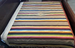 Vintage Cotton Loom Woven Saltillo Serape Mexico 93" by 65-1/2" + Fringe - Picture 1 of 7